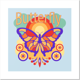 Butterfly Retro hand Drawn Posters and Art